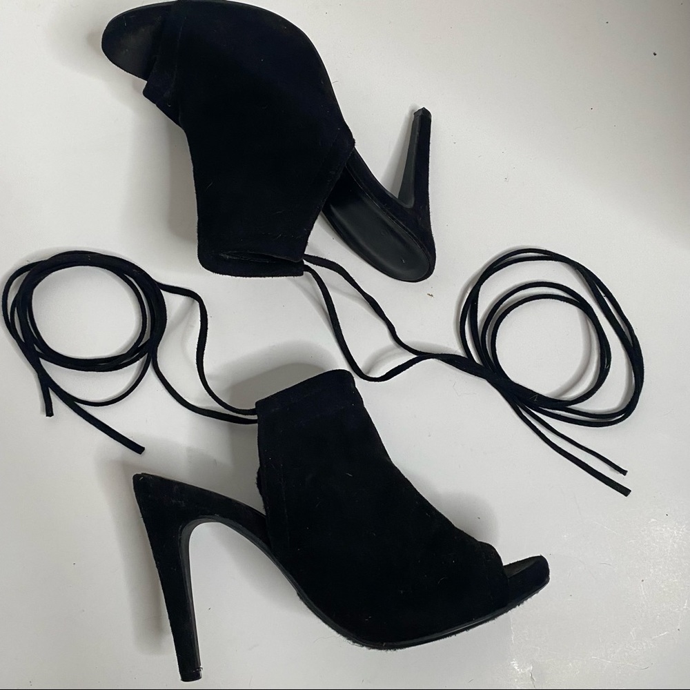 Black Suede Lace Up Mules